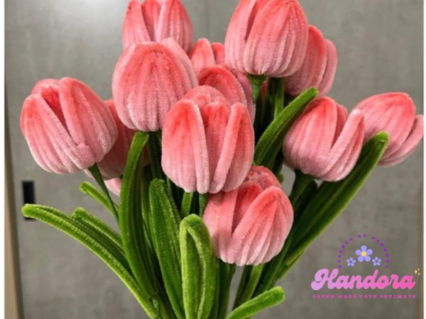 Bó hoa Tulip kẽm nhung handmade - Hình ảnh 6